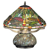 Tiffany Dragonfly W/Tiffany Mosaic Base Table Lamp - Meyda 26681
