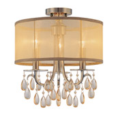 Transitional Hampton 3 Light Brass Etruscan Crystal Drum Shade Ceiling Mount - Crystorama 5623-AB_CEILING