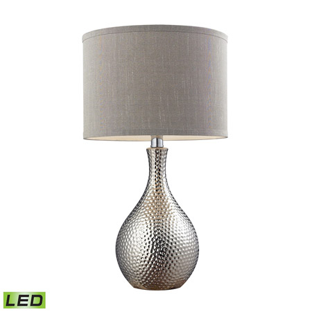 ELK Home D124-LED Hammered Chrome Plated LED Table Lamp With Grey Faux Silk Shade