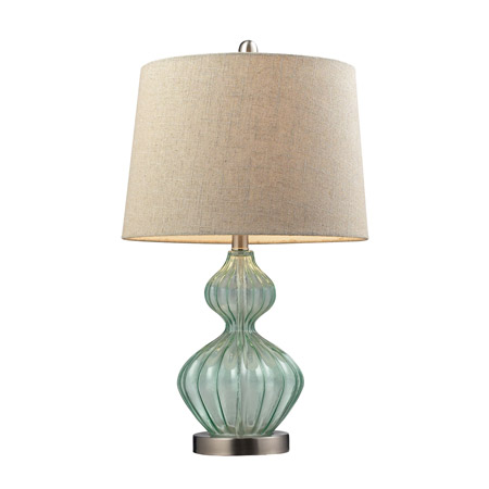 ELK Home D141 Smoked Glass Table Lamp In Pale Green With Metallic Linen Shade
