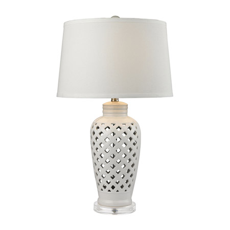 ELK Home D2621 Openwork Ceramic Table Lamp in White With White Shade