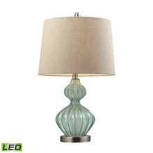 ELK Home D141-LED Smoked Glass LED Table Lamp In Pale Green With Metallic Linen Shade