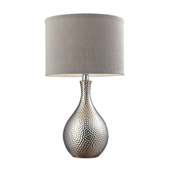 Transitional Hammered Chrome Plated Table Lamp With Grey Faux Silk Shade - ELK Home D124