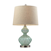 Transitional Smoked Glass Table Lamp In Pale Green With Metallic Linen Shade - ELK Home D141