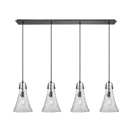 Elk Lighting 10555/4LP 4-Light Linear Pendant Fixture in Oiled Bronze with Clear Hand-formed Glass