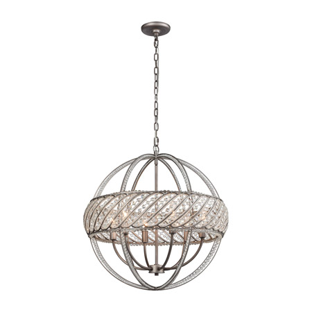 Elk Lighting 11094/6 6-Light Chandelier in Weathered Zinc with Clear Crystal