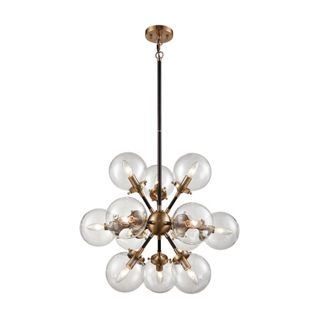Elk Lighting 14434/12 12-Light Chandelier in Antique Gold and Matte Black with Sphere-shaped Glass