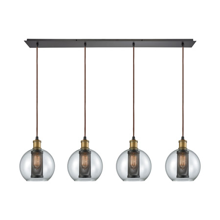 Elk Lighting 14530/4LP 4-Light Linear Pendant Fixture in Oiled Bronze with Clear Glass and Cage