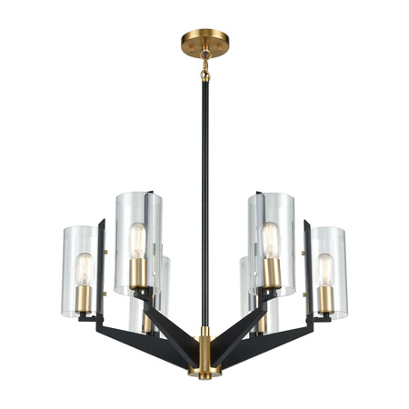 Elk Lighting 15315/6 6-Light Chandelier in Matte Black and Satin Brass with Clear Glass