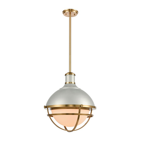 Elk Lighting 16565/1 1-Light Pendant in Satin Silver and Satin Brass with Opal White Glass