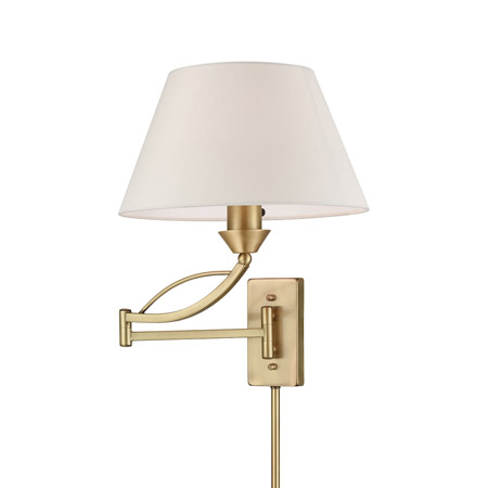 Elk Lighting 17046/1 1-Light Swingarm Wall Lamp in French Brass with White Fabric Shade