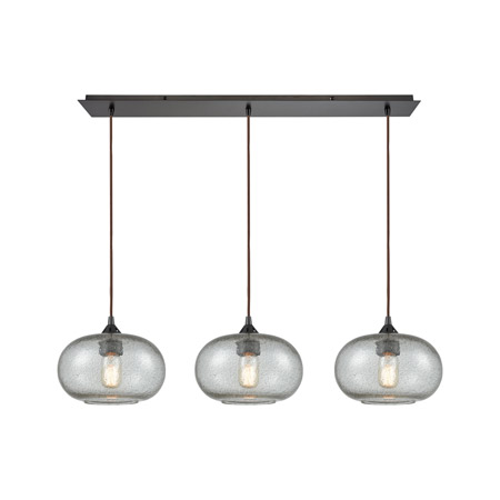 Elk Lighting 25124/3LP 3-Light Linear Mini Pendant Fixture in Oiled Bronze with Rotunde Gray Speckled Blown Glass