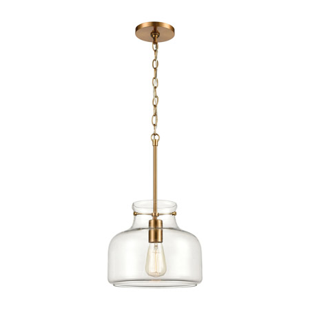 Elk Lighting 30110/1 1-Light Pendant in Satin Brass with Clear Glass
