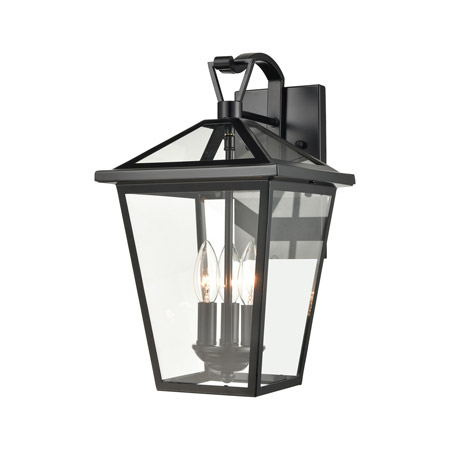 Elk Lighting 45471/3 3-Light Outdoor Sconce in Black with Clear Glass Enclosure