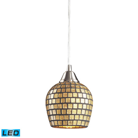 Elk Lighting 528-1GLD-LED Fusion 1 Light LED Pendant In Satin Nickel And Gold Leaf Glass