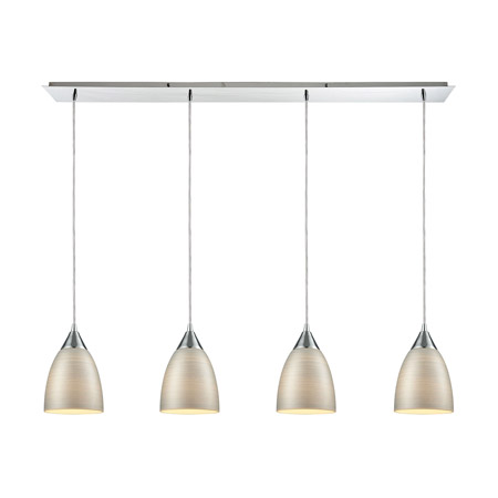 Elk Lighting 56530/4LP 4-Light Linear Pendant Fixture in Polished Chrome with Silver Linen Glass