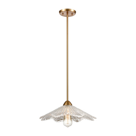 Elk Lighting 60166/1 1-Light Pendant in Satin Brass with Clear Textured Glass