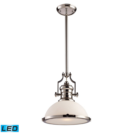 Elk Lighting 66113-1-LED Chadwick 1 Light LED Pendant In Polished Nickel With White Glass