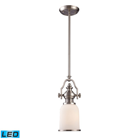 Elk Lighting 66122-1-LED Chadwick 1 Light LED Mini Pendant In Satin Nickel And White Glass