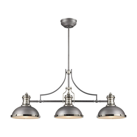 Elk Lighting 67237-3 3-Light Island Light in Weathered Zinc with Metal and Frosted Glass