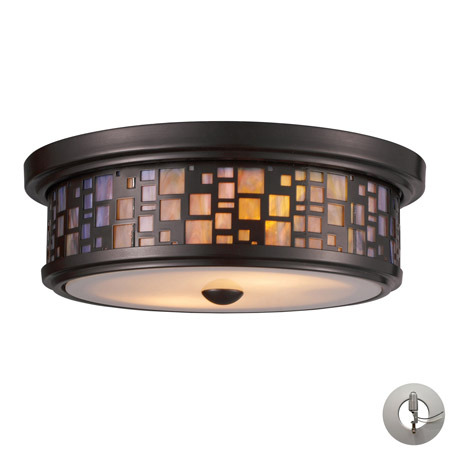 Elk Lighting 70027-2-LA Tiffany Flushes 2 Light Flushmount In Oiled Bronze And Tea Stained Glass