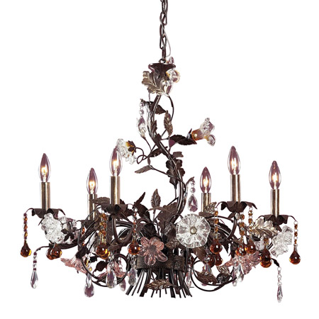 Elk Lighting 85002 6-Light Chandelier in Deep Rust with Clear and Amber Florets