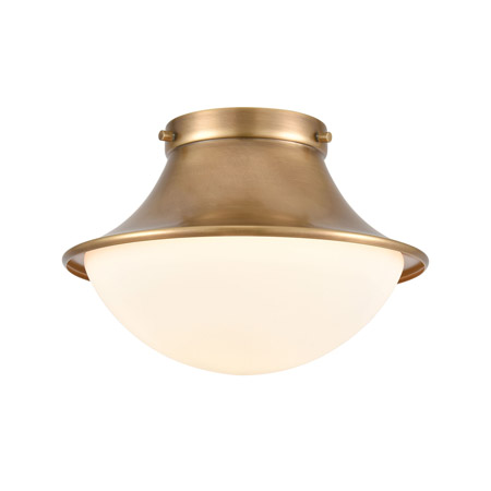 Elk Lighting 89125/1 1-Light Flush Mount in Natural Brass with Opal White Glass
