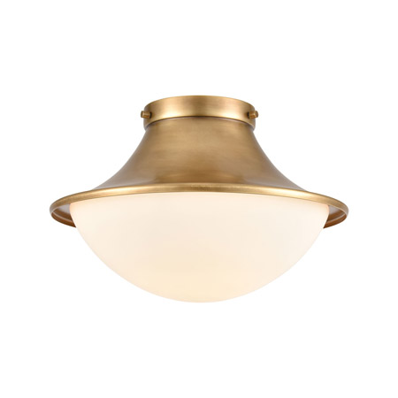Elk Lighting 89126/1 1-Light Flush Mount in Natural Brass with Opal White Glass