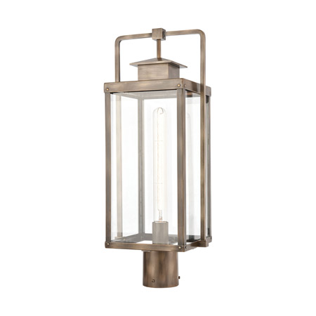 Elk Lighting 89185/1 1-Light Outdoor Post Mount in Vintage Brass with Clear Glass Enclosure