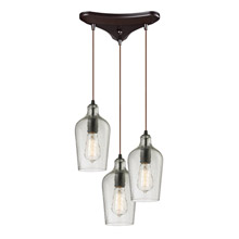 Elk Lighting 10331/3CLR Hammered Glass 3 Light Pendant In Oil Rubbed Bronze And Clear Glass