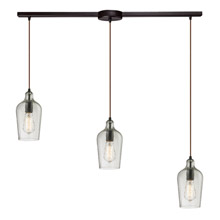 Elk Lighting 10331/3L-CLR Hammered Glass 3 Light Pendant In Oil Rubbed Bronze And Clear Glass