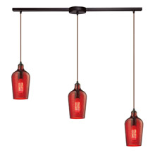 Elk Lighting 10331/3L-HRD Hammered Glass 3 Light Pendant In Oil Rubbed Bronze And Red Glass