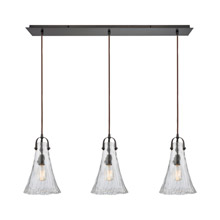 Elk Lighting 10555/3LP 3-Light Linear Mini Pendant Fixture in Oiled Bronze with Clear Hand-formed Glass