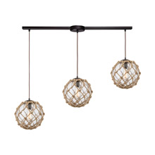Elk Lighting 10715/3L 3-Light Linear Mini Pendant Fixture in Oiled Bronze with Rope and Clear Glass