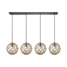 Elk Lighting 10715/4LP 4-Light Linear Pendant Fixture in Oiled Bronze with Rope and Clear Glass