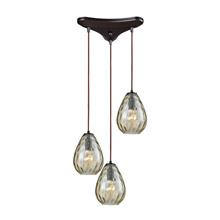 Elk Lighting 10780/3 3-Light Triangular Pendant Fixture in Oil Rubbed Bronze with Champagne-plated Water Glass