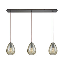 Elk Lighting 10780/3LP 3-Light Linear Mini Pendant Fixture in Oil Rubbed Bronze with Champagne-plated Water Glass