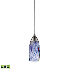 Elk Lighting 110-1BL-LED Milan 1 Light LED Pendant In Satin Nickel And Starlight Blue Glass