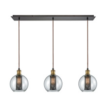 Elk Lighting 14530/3LP 3-Light Linear Mini Pendant Fixture in Oiled Bronze with Clear Glass and Cage