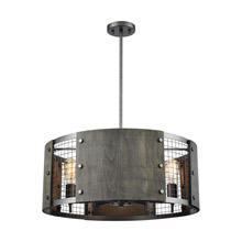 Elk Lighting 15322/6 6-Light Chandelier in Ash Gray and Dark Gray Wood with Wood and Wire Mesh Shade
