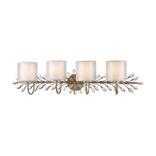 Elk Lighting 16279/4 4-Light Vanity Light in Aged Silver with White Fabric Shade Inside Silver Organza Shade