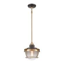 Elk Lighting 16535/1 1-Light Mini Pendant in Oil Rubbed Bronze and Satin Brass with Clear Ribbed Glass