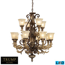 Elk Lighting 2165/8+4-LED Crystal Regency 12 Light LED Chandelier In Burnt Bronze And Gold Leaf