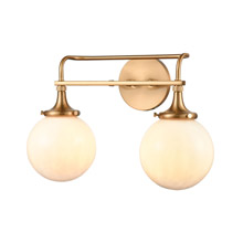 Elk Lighting 30142/2 2-Light Vanity Light in Satin Brass with White Feathered Glass