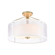 Elk Lighting 57034/3 3-Light Semi Flush Mount in Aged Silver with Frosted Glass Inside Silver Organza Shade