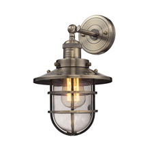 Elk Lighting 66376/1 Seaport 1 Light Sconce In Antique Brass And Clear Glass