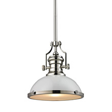 Elk Lighting 66515-1 Chadwick 1 Light Pendant In Gloss White And Polished Nickel