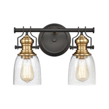Elk Lighting 66685-2 2-Light Vanity Light in Oil Rubbed Bronze and Satin Brass with Seedy Glass