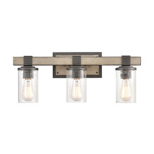 Elk Lighting 89142/3 3-Light Vanity Light in Anvil Iron and Distressed Antique Graywood with Seedy Glass