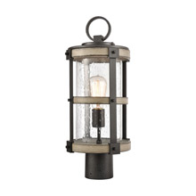 Elk Lighting 89148/1 1-Light Outdoor Post Mount in Anvil Iron and Distressed Antique Graywood with Seedy Glass